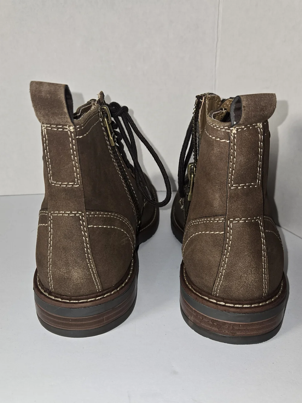 NWT Men's DOCKERS Rawls Block Heel Lace Up Boots in Dark Tan Size 9M